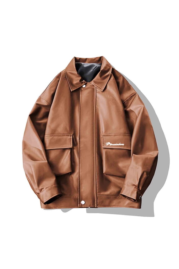 Womens Faux Leather Bomber Jackets Zip Up Cropped Lapel Moto Coats Fall Fashion Motorcycle Coats with Pockets