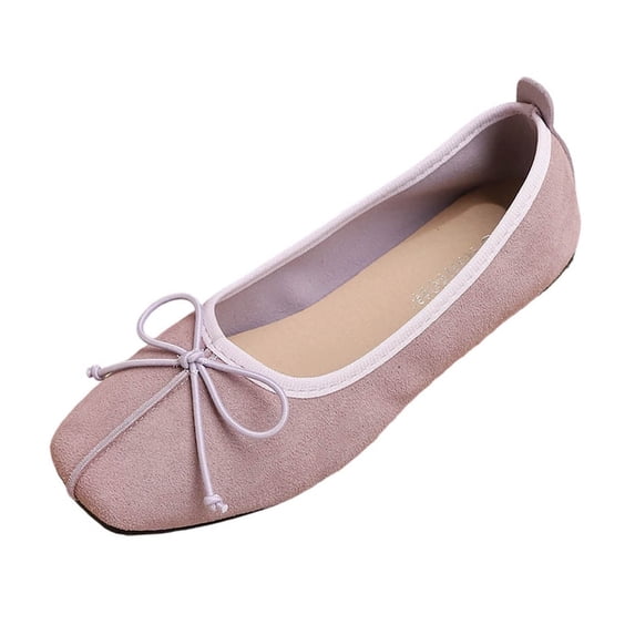 Abomasnow Womens Flock Bow Decor Square Toe Slip‑On Ballet Flat Shoes Casual Lightweight Going Out Shoes