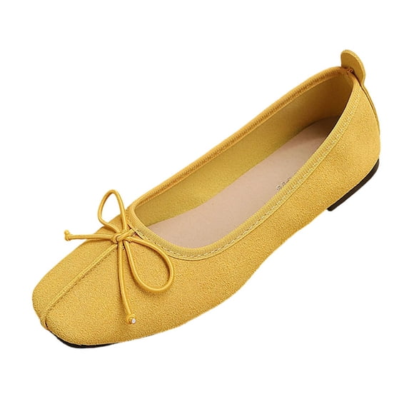 Abomasnow Womens Flock Bow Decor Square Toe Slip‑On Ballet Flat Shoes Casual Lightweight Going Out Shoes