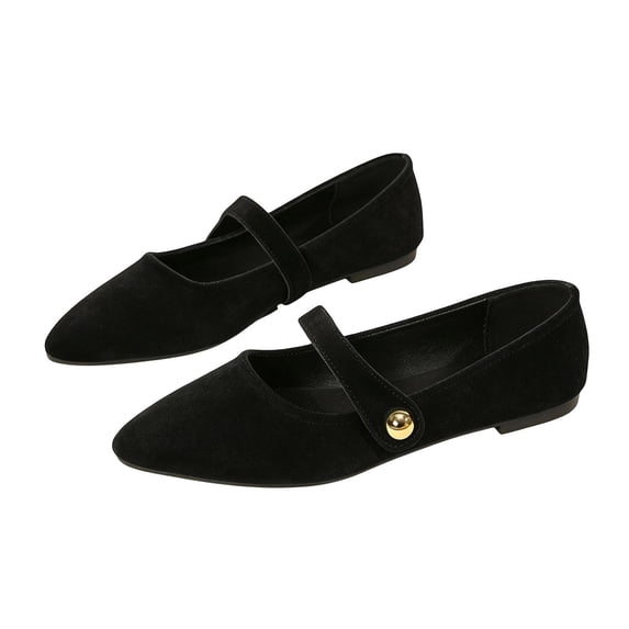 Abomasnow Womens Flock Pointed Toe Gold Button Strap Flat Shoes Work Office Business Casual Lightweight Wedding Party Dressy Shoes