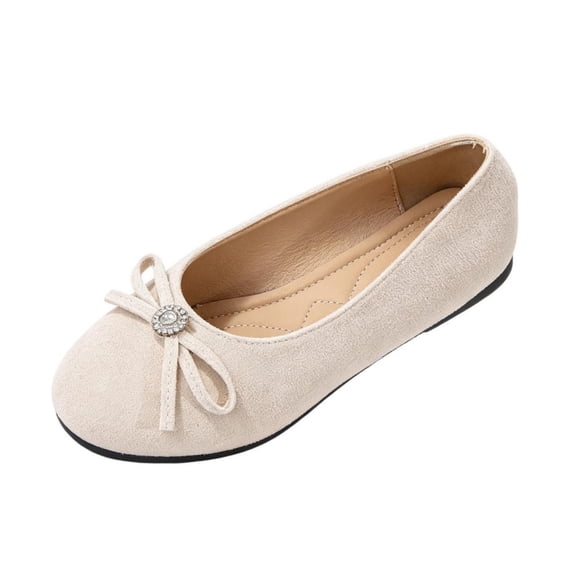 Abomasnow Womens Flock Rhinestone Bow Decor Round Toe Slip‑On Ballet Flat Shoes for Wedding Party