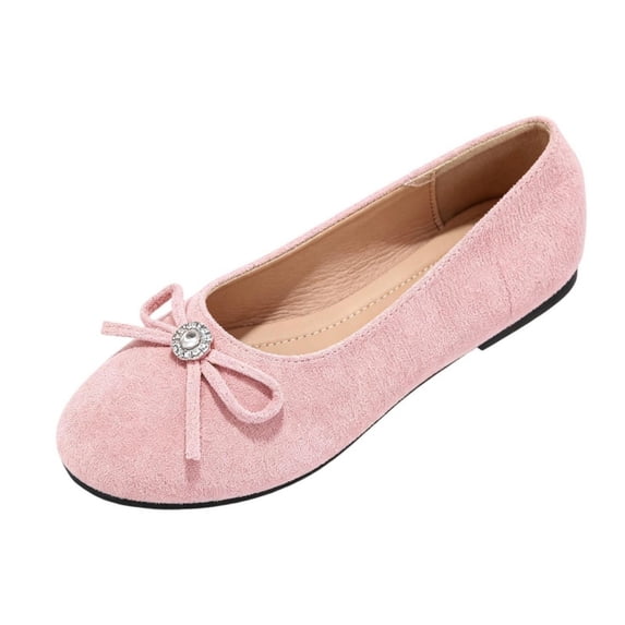 Abomasnow Womens Flock Rhinestone Bow Decor Round Toe Slip‑On Ballet Flat Shoes for Wedding Party