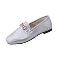 thumbnail image 1 of Abomasnow Womens Glitter PU Metal Horsebit Decor Slip‑On Square Toe Flat Loafer Shoes for Wedding Party, 1 of 9