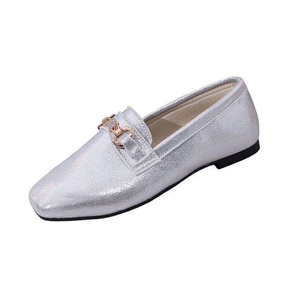 Abomasnow Womens Glitter PU Metal Horsebit Decor Slip‑On Square Toe Flat Loafer Shoes for Wedding Party