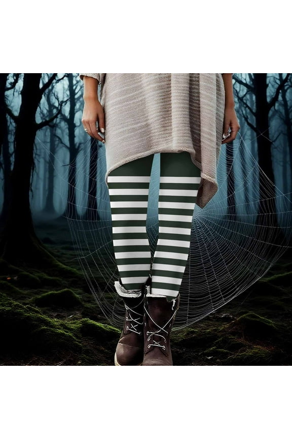 Womens High Waist Workout Leggings Halloween Christmas Gym Stripe Printed Tummy Control Yoga Pants S-3XL