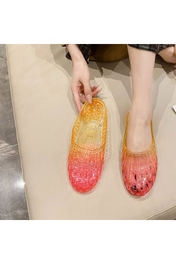 Womens Jelly Shoes, White Jellies Sandals Glitter Clear Flats Slip On Summer Beach Slippers Transparent Closed Toe Soft Slide