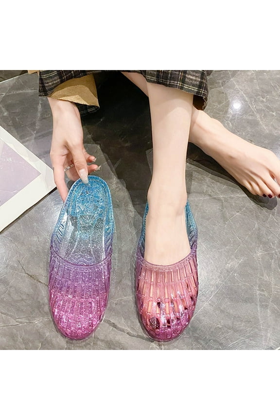 Womens Jelly Shoes, White Jellies Sandals Glitter Clear Flats Slip On Summer Beach Slippers Transparent Closed Toe Soft Slide