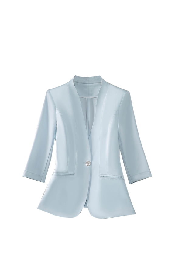 Womens Linen Blazer Spring Summer Casual One Button Lapel 3/4 Sleeve Business Work Linen Blazers Suit Jackets