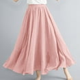 thumbnail image 1 of Abomasnow Womens Linen Maxi Skirt Fall Boho Solid Beach Elastic High Waist Pleated A-Line Flowy Swing Long Maxi Skirts Casual Loose Fit Skirts One Size, 1 of 6
