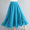 thumbnail image 1 of Abomasnow Womens Linen Maxi Skirt Fall Boho Solid Beach Elastic High Waist Pleated A-Line Flowy Swing Long Maxi Skirts Casual Loose Fit Skirts One Size, 1 of 6