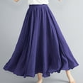 thumbnail image 1 of Cxenplz Womens Linen Maxi Skirt Fall Boho Solid Beach Elastic High Waist Pleated A-Line Flowy Swing Long Maxi Skirts Casual Loose Fit Skirts One Size, 1 of 6