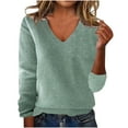 thumbnail image 1 of Abomasnow Womens Long Sleeve V Neck Sweaters 2025 Fall Casual Classic Soft Loose Fit Basic Pullover Jumper Top S-L, 1 of 6