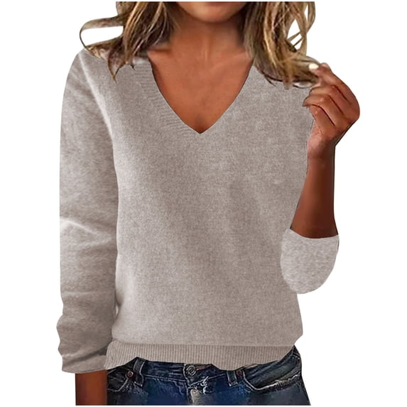 Abomasnow Womens Long Sleeve V Neck Sweaters 2025 Fall Casual Classic Soft Loose Fit Basic Pullover Jumper Top S-L