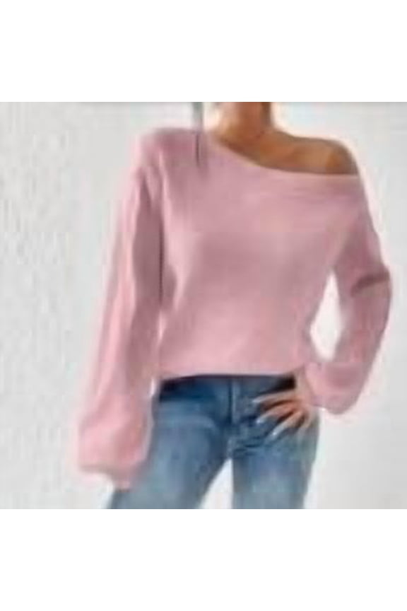 Womens Off The Shoulder Sweater Asymmetrical Neck Fall Ribbed Knit Long Sleeve Slouchy Pullover Sweaters Top