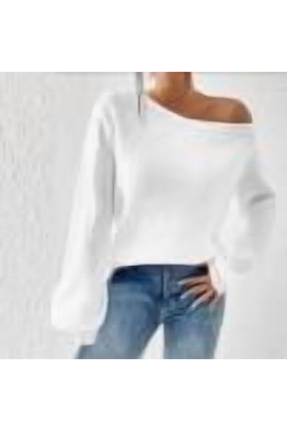 Womens Off The Shoulder Sweater Asymmetrical Neck Fall Ribbed Knit Long Sleeve Slouchy Pullover Sweaters Top
