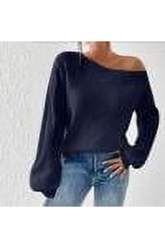 Womens Off The Shoulder Sweater Asymmetrical Neck Fall Ribbed Knit Long Sleeve Slouchy Pullover Sweaters Top