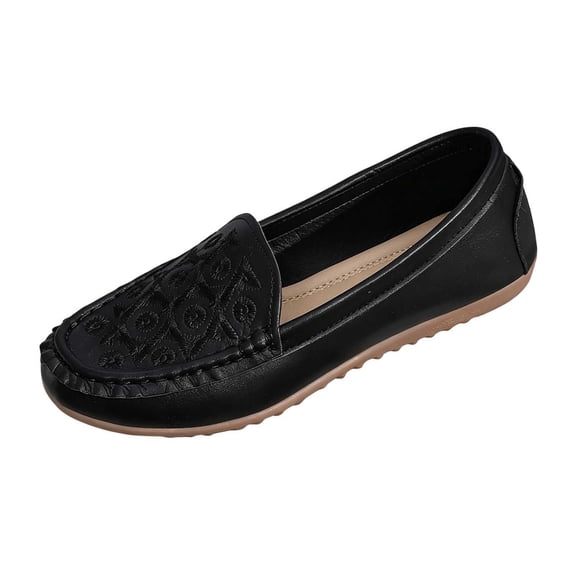 Abomasnow Womens PU Floral‑Embroidered Slip‑On Comfort Casual Loafer Flat Shoes Casual Lightweight Travel Going Out Shoes