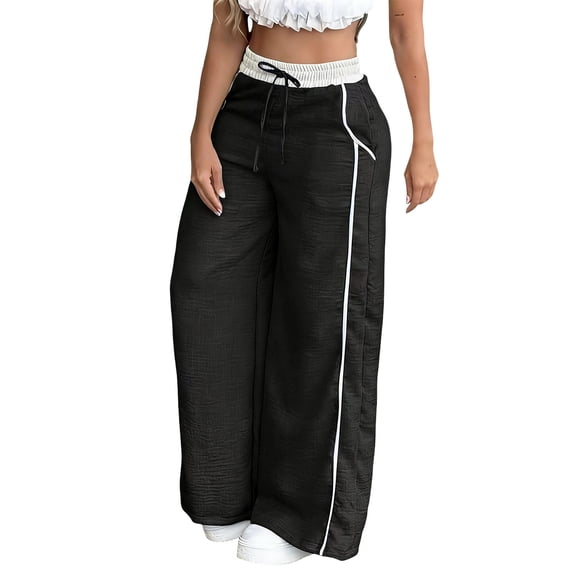 Abomasnow Womens Parachute Pants Y2K Side Striped Wide Leg Sweatpants Elastic Drawstring Waist Jogger Pants with Pockets