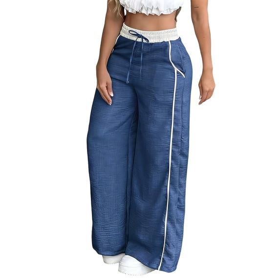 Abomasnow Womens Parachute Pants Y2K Side Striped Wide Leg Sweatpants Elastic Drawstring Waist Jogger Pants with Pockets