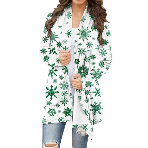 Abomasnow Womens Plus Size Cardigan Sweaters Lightweight Long Sleeve Xmas Tree Print Knitting Kimono Casual Open Front Christmas Coats S-5X