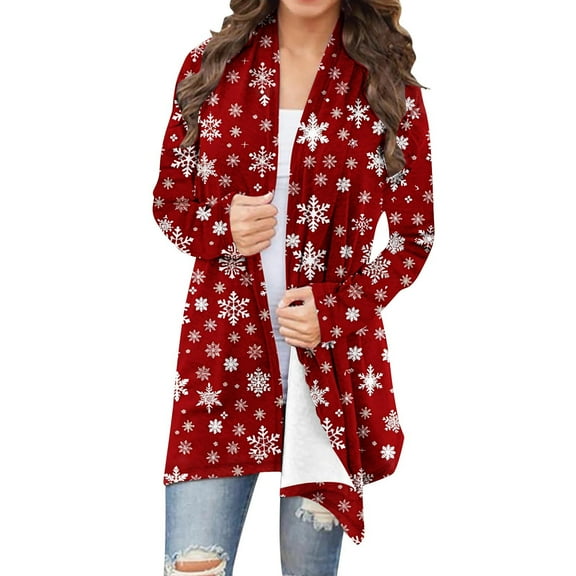 Abomasnow Womens Plus Size Cardigan Sweaters Lightweight Long Sleeve Xmas Tree Print Knitting Kimono Casual Open Front Christmas Coats S-5X