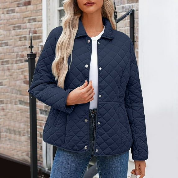 Abomasnow Womens Quilted Jacket Lightweight Button Down Puffer Jackets Loose Fit Stand Collar Warm Coats Outerwear S-5XL