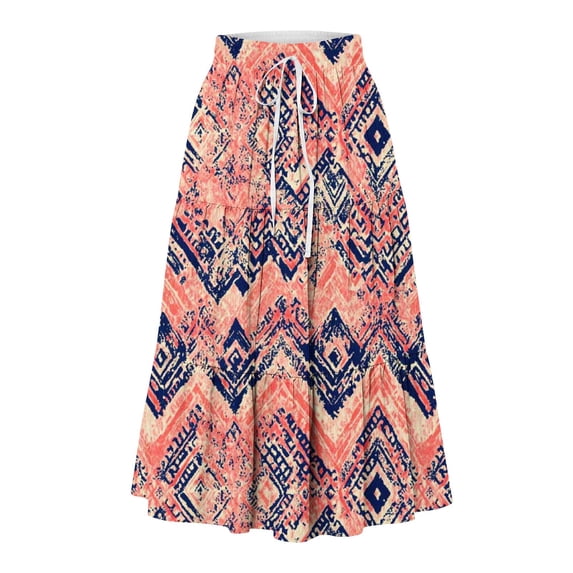 Abomasnow Womens Ruffle Maxi Skirts Elastic High Waist Pleated Long Skirt Summer Casual Boho Flowy Skirts with Drawstring S-2XL