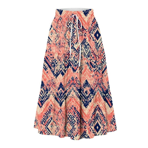 Abomasnow Womens Ruffle Maxi Skirts Elastic High Waist Pleated Long Skirt Summer Casual Boho Flowy Skirts with Drawstring S-2XL
