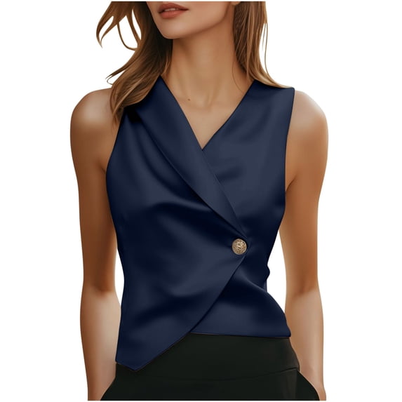 Abomasnow Womens Satin Vest Dressy Casual Sleeveless Button Down Waistcoat Slim Fit V Neck Lapel Business Blazer Vest S-2XL