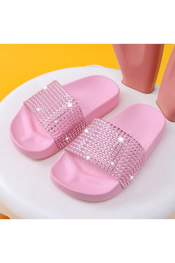 Womens Slides House Slippers Rhinestone Glitter Slides Cute bling Flat for Women Platform Sandals Cozy Bedroom Slippers Shower Shoes
