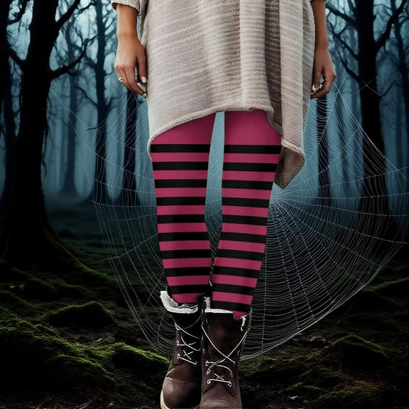 Abomasnow Womens Striped Printed Leggings High Waist Ankle Length Footless Stretchy Tights S-3XL