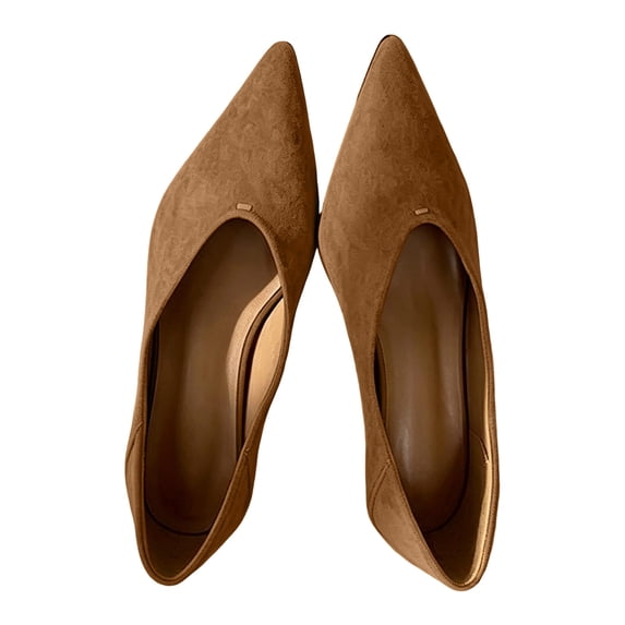 Abomasnow Womens Suede‑Like Rubber Pointed Toe Slip‑On Kitten Heel Dress Pumps Shoes