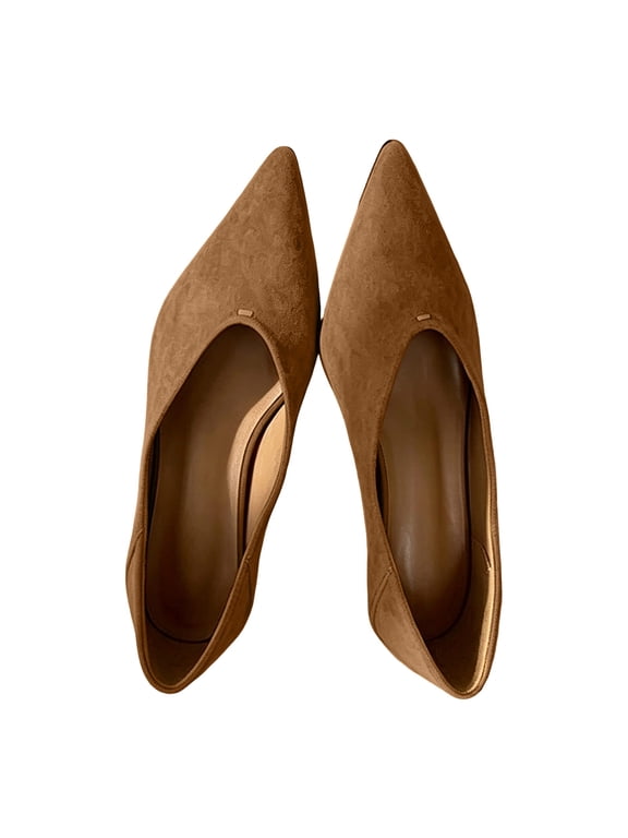 Womens Suede‑Like Rubber Pointed Toe Slip‑On Kitten Heel Dress Pumps Shoes