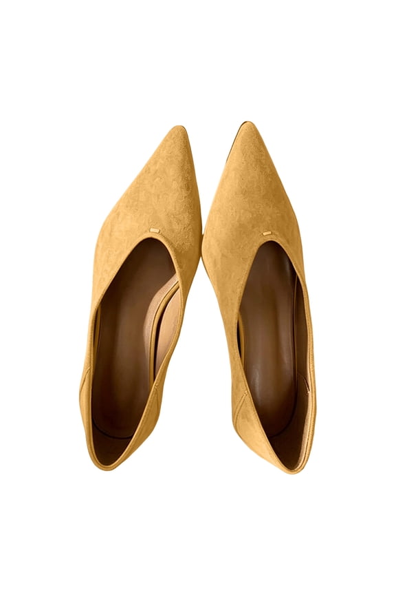 Womens Suede‑Like Rubber Pointed Toe Slip‑On Kitten Heel Dress Pumps Shoes