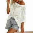 thumbnail image 1 of Abomasnow Womens Summer Scoop Neck Short Sleeve Sweater Casual Crochet Hollow Out Knit Tops Pullover Shirts Beach Coverup, 1 of 6