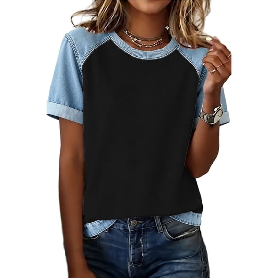 Abomasnow Womens Summer T-Shirts Short Sleeve Crew Neck Color Block Shirt Casual Oversized Loose Fit Tee Tops