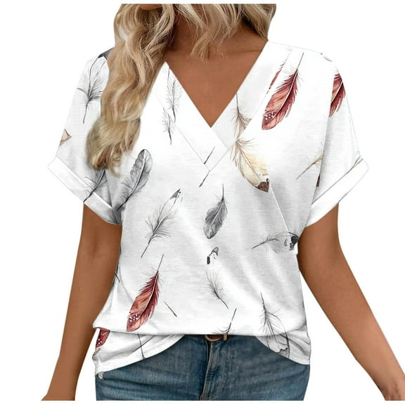 Abomasnow Womens Summer Tops 2025 Dressy Casual V Neck Short Sleeve Shirts Trendy Floral Printed Vacation Outfits