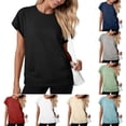 thumbnail image 1 of Abomasnow Womens Summer Tops Short Sleeve Crewneck Solid Color T-Shirts Casual Soft Workout Yoga Going Out Tee Shirts with Pockets, 1 of 6