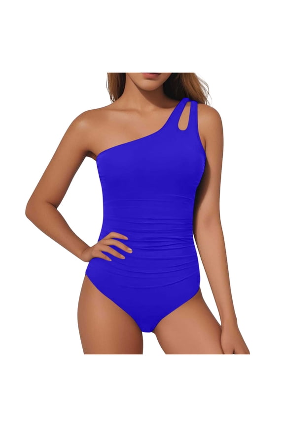 Womens Tankini Swimsuits One Shoulder Tummy Control Bathing Suits Slim Fit Full Coverage Keyhole Swimwear