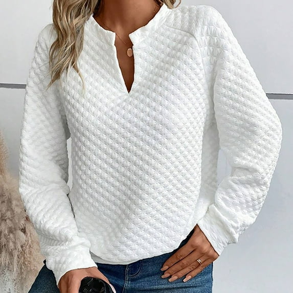 Abomasnow Womens Tops Split Neck Quilted Pullover Long Sleeve Top Casual Lightweight Fall Sweatshirts Loose Fit Business Tunic Party Blouse Shirts