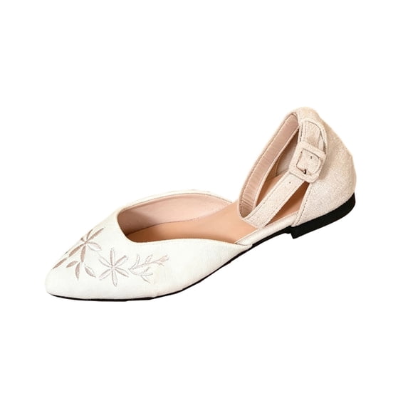 Abomasnow Womens Two‑Tone Flock Floral‑Embroidered Pointed Toe Ankle ...