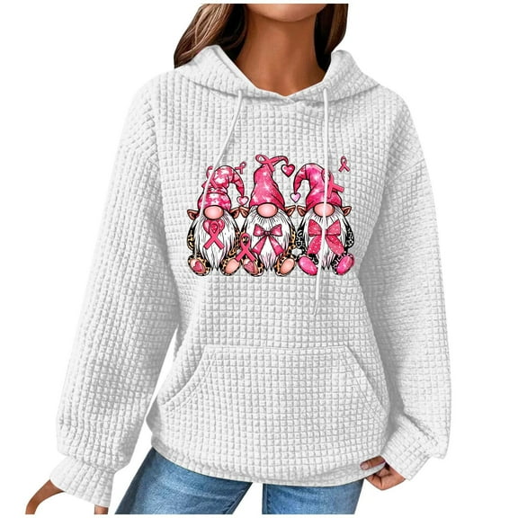 Abomasnow Womens Waffle Knit Sweatshirt Breast Cancer Awareness Hoodies, Drawstring Graphic Print Hoodies Casual Loose Fit Fall Winter Pullover Hoodie Sweatshirts