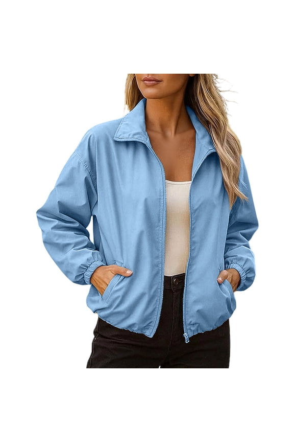 Womens Waterproof Rain Jackets Zip Up Long Sleeve Cropped Windbreaker Casual Lightweight Outdoor Travel Hiking Raincoat with Pockets