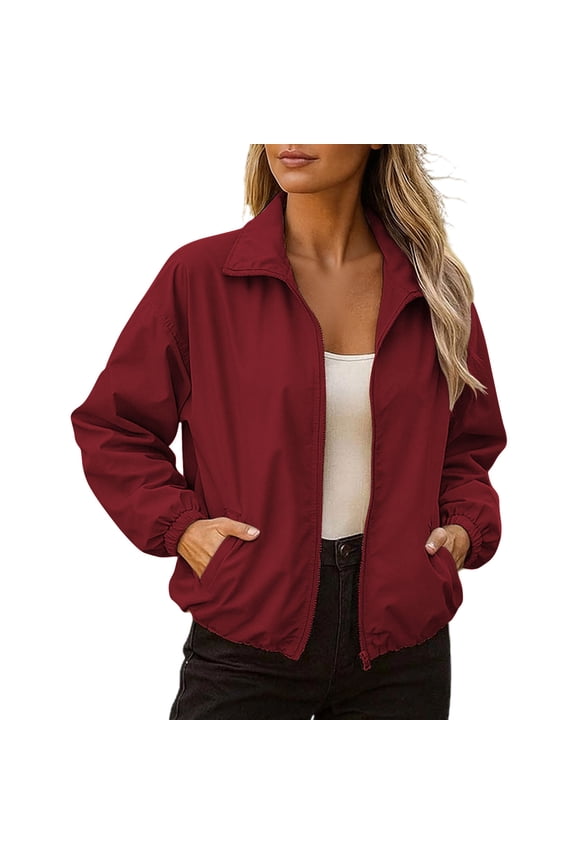 Womens Waterproof Rain Jackets Zip Up Long Sleeve Cropped Windbreaker Casual Lightweight Outdoor Travel Hiking Raincoat with Pockets