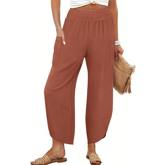 Abomasnow Womens Wide Leg Palazzo Capri Pants 2025 Summer Casual Loose High Waisted Lounge Flowy Cropped Beach Work Trousers