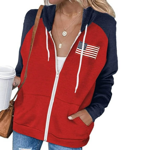 Abomasnow Womens Zip Up Hoodie American Flag Graphic Long Sleeve Freedom Shirts Casual Drawstring Hooded Sweatshirt