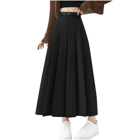 Abomasnow Wool Maxi Skirts for Womens High Waisted Pleated Business Skirts Fall Winter A Line Dressy Work S-XL