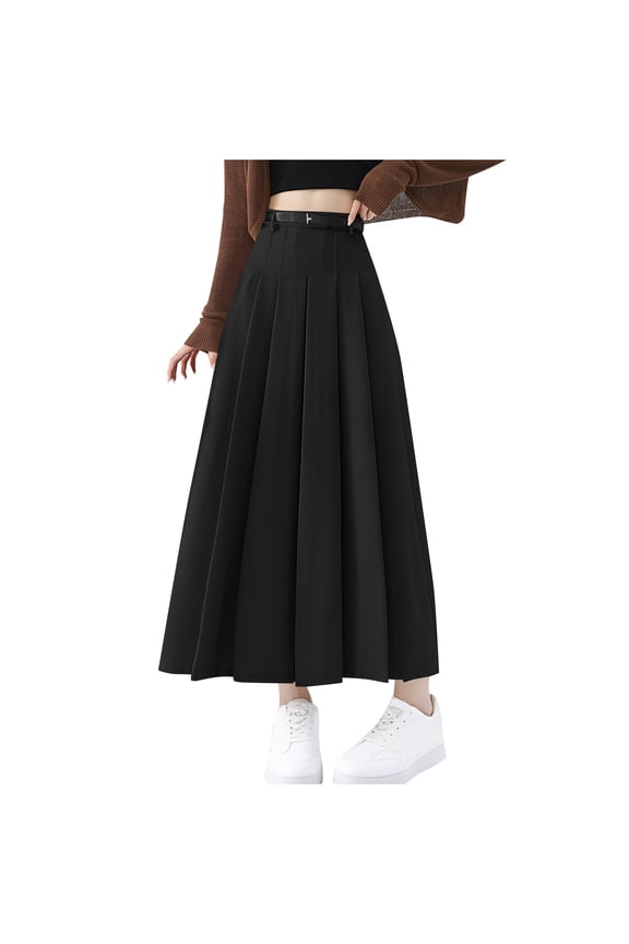 Wool Maxi Skirts for Womens High Waisted Pleated Business Skirts Fall Winter A Line Dressy Work S-XL
