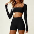 thumbnail image 1 of Abomasnow Workout Sets for Women 2 Piece Square Neck Long Sleeve Crop Tops High Waist Biker Shorts Gym Sets, 1 of 7