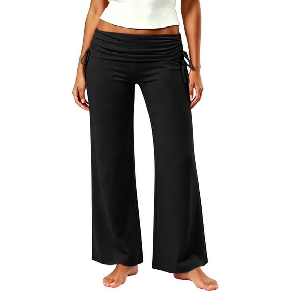 Abomasnow Yoga Pants for Women Fold Over Low Waist Wide Leg Sweatpants High Waisted Tummy Control Lounge Pants S-3XL